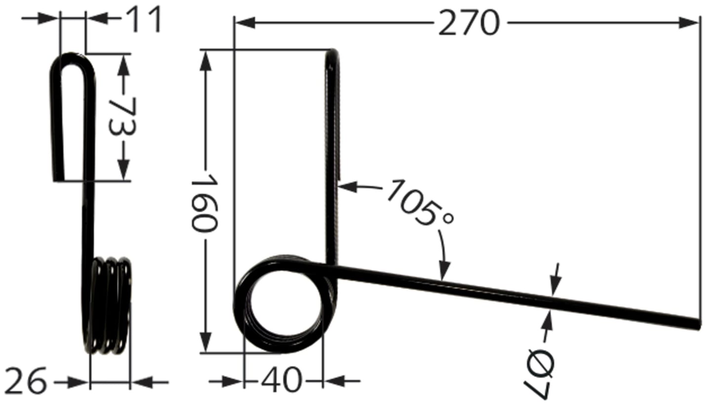 Striegelzinken 270 x 7 mm hinten, für Striegel Hassia, Isaria, Lemken