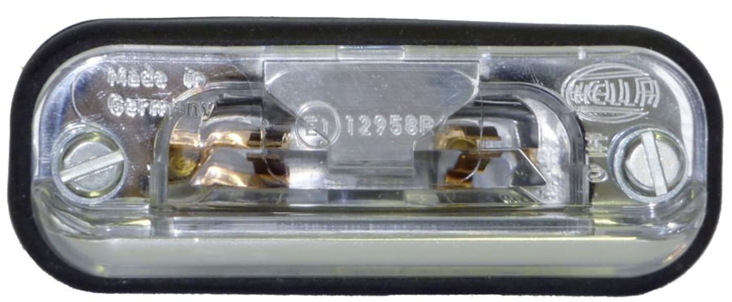 Hella® Kennzeichenleuchte hinten links/rechts, C5W, schwarz; silber, quadratisch, 83 x 31,6 x 25 mm, Sockel SV 8,5-8, 2KA 001 378-001