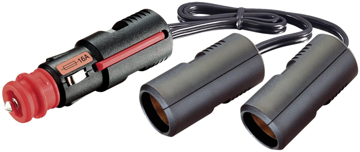 Herth + Buss Steckdose 1-polig, 12 – 24 V 16 A, 2 x Flachsteckanschluss, Kunststoff, mit Sicherung und Flachleitung, 51 306 343