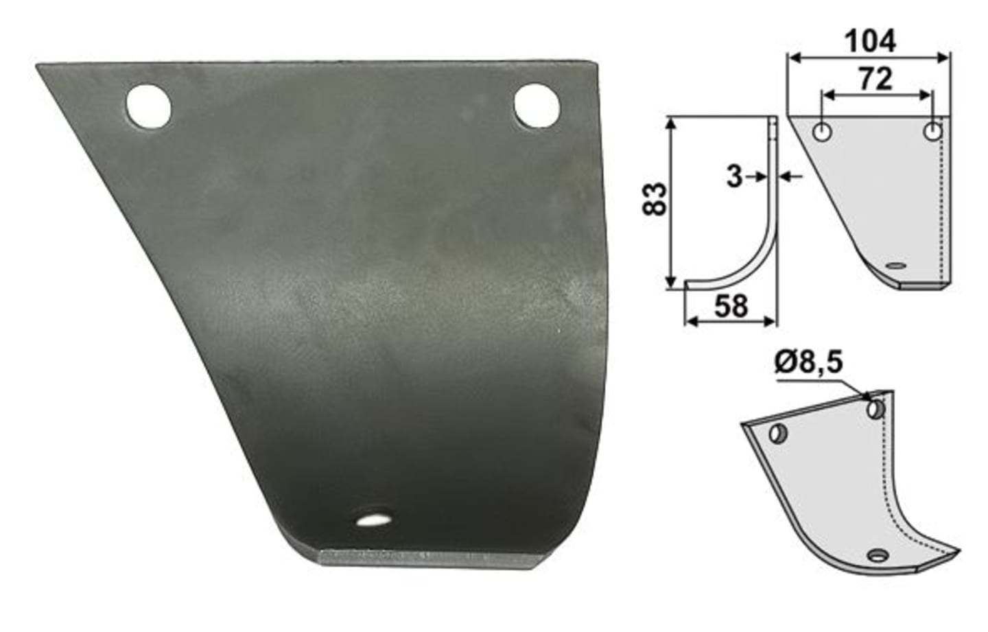 Industriehof® Fräsmesser links/rechts 83 x 104 x 3 mm, Bohrung 8,5 mm, für Hako