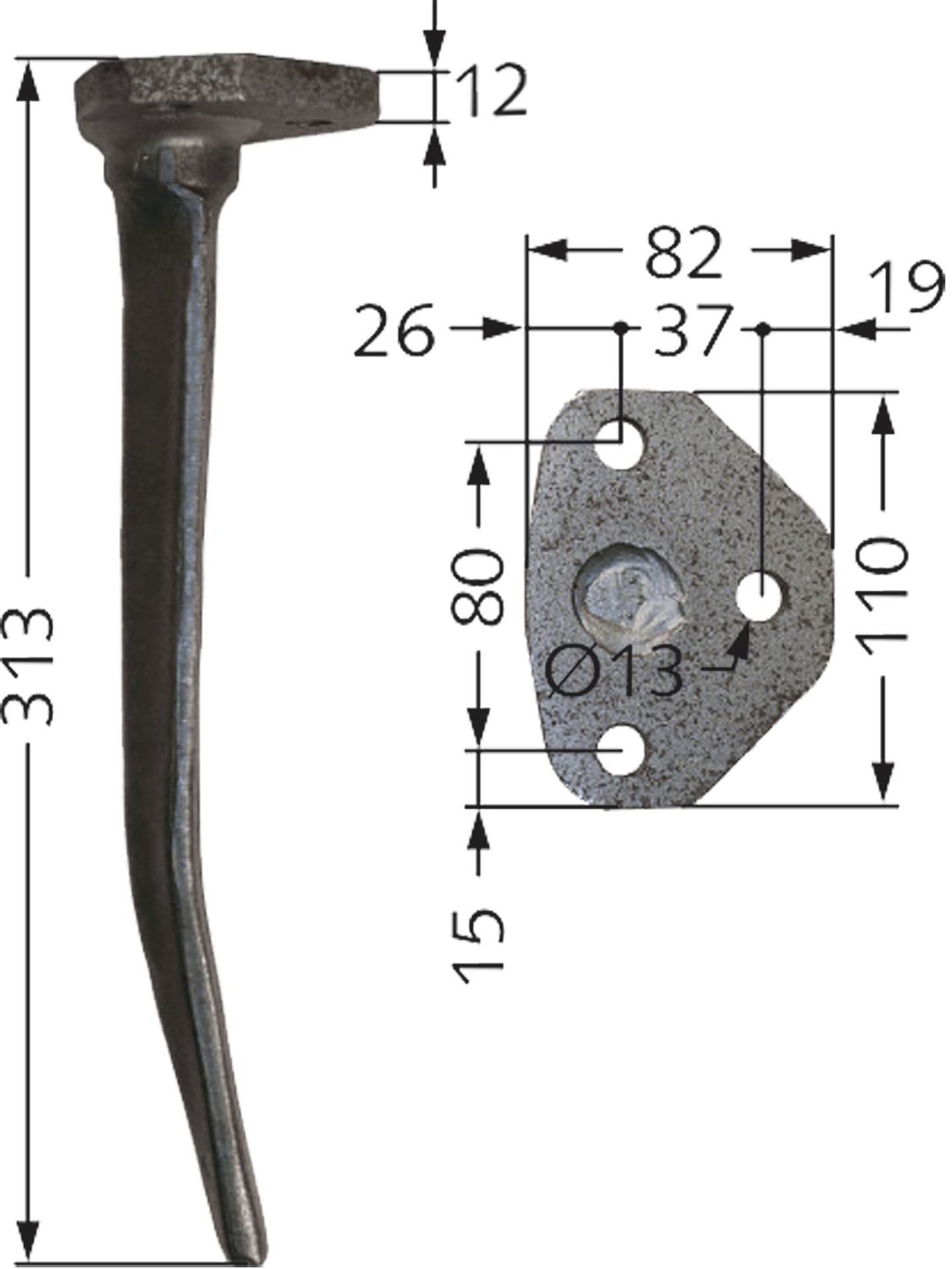 Industriehof® Rütteleggenzinken Länge 313 mm, Bohrung 13 mm, für Amazone: 6302100, RH-44 H