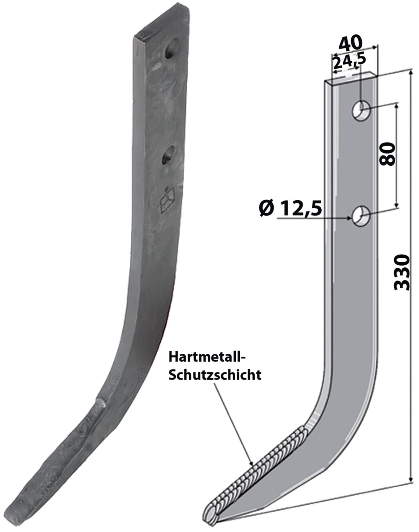 Industriehof® Fräshaken 330 x 40 x 10 mm mit Hartmetall-Schutzschicht für Rumpstad Reihenfräse, RUS-01