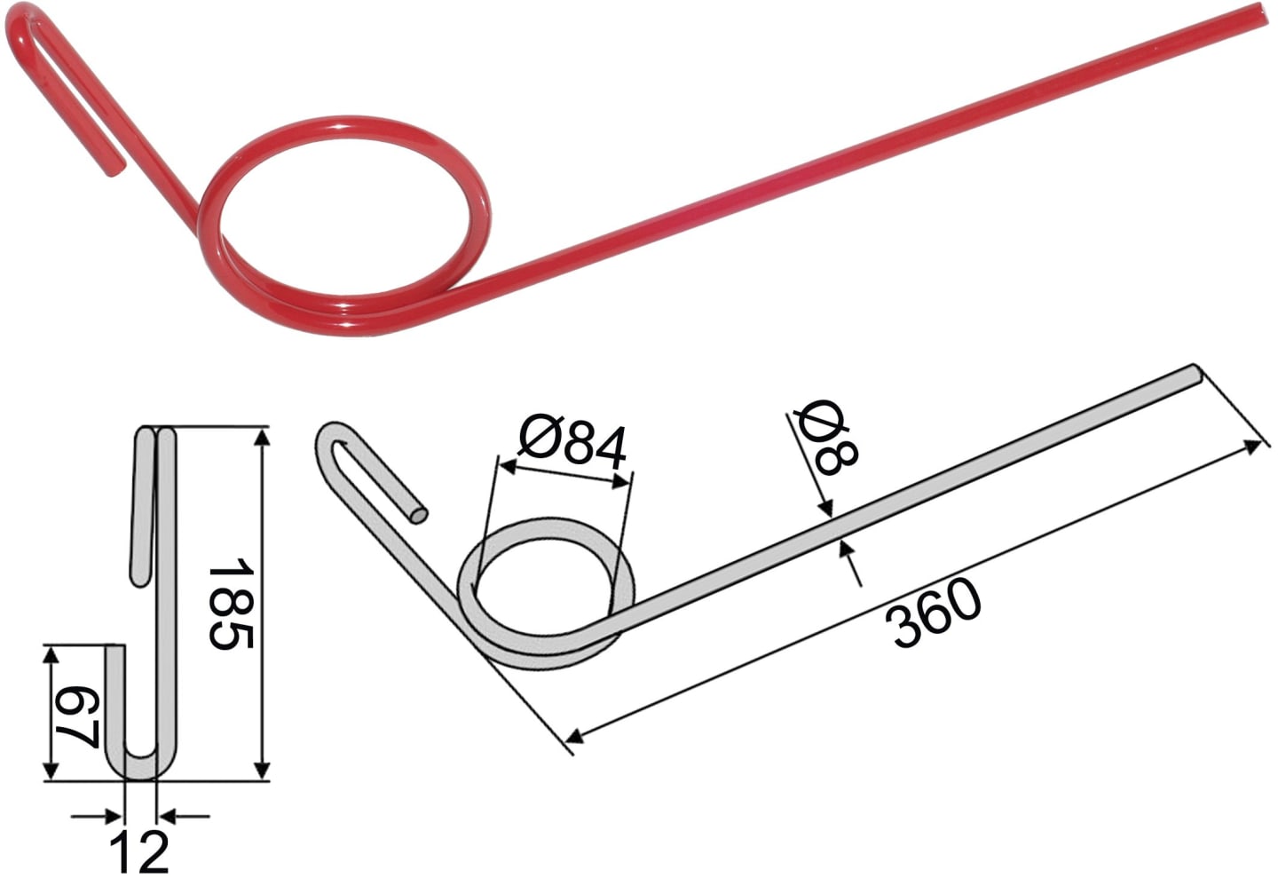 Industriehof® Striegelzinken 360 x 8 mm, für Striegel Stegsted, Taarup, 10.ST-SK