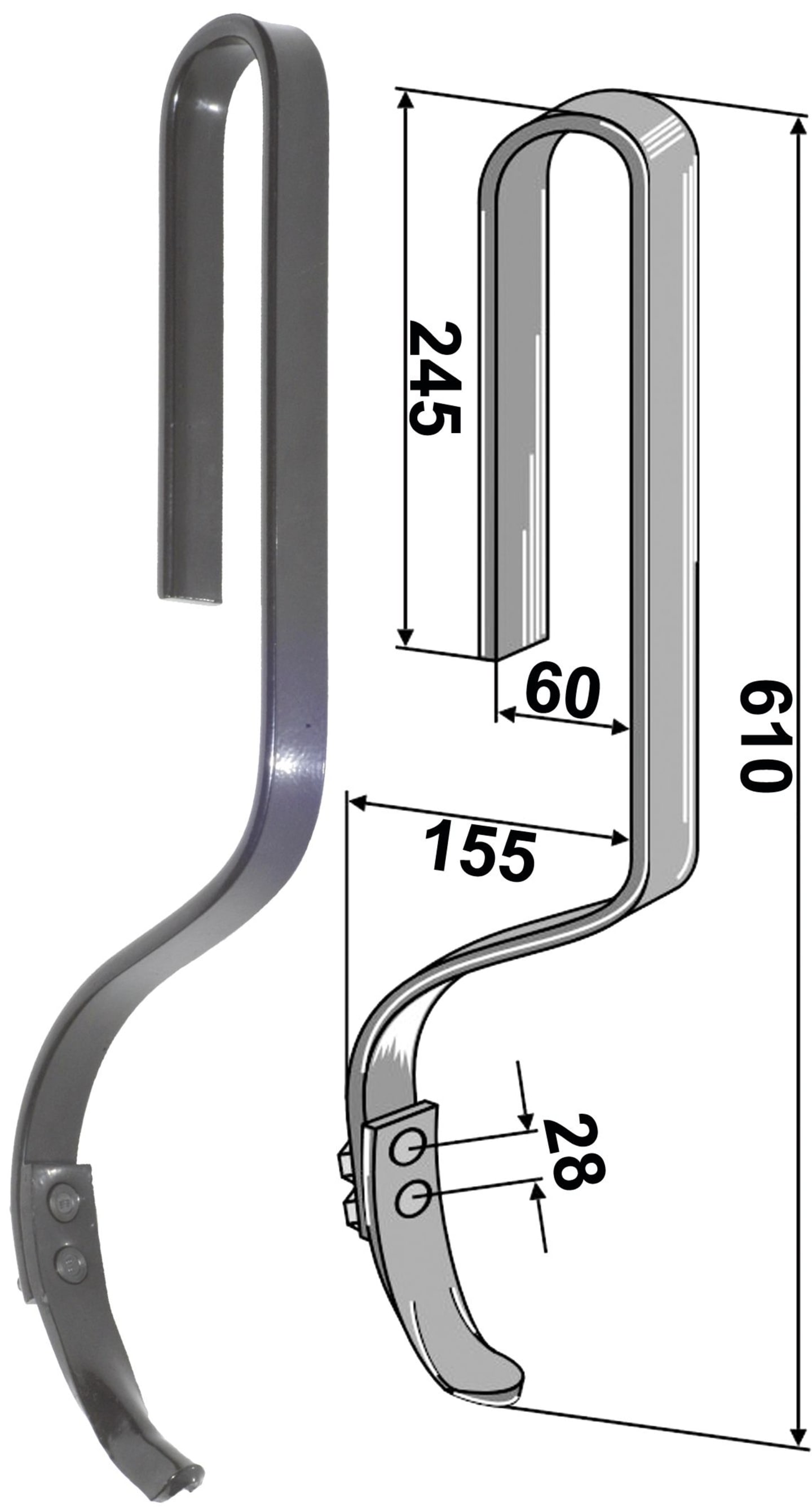 Industriehof® Spurlockerzinken 610 x 10 x 32 mm mit Schar, für Nordsten, 10.5010