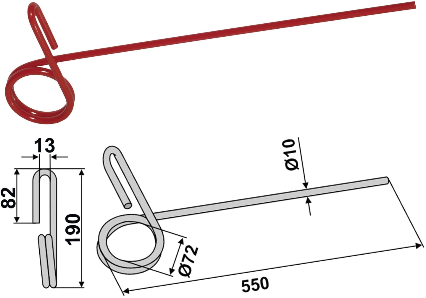 Industriehof® Striegelzinken 550 x 10 mm, für Striegel Fraudge, Kongskilde, Kverneland, 1000STE-G/10