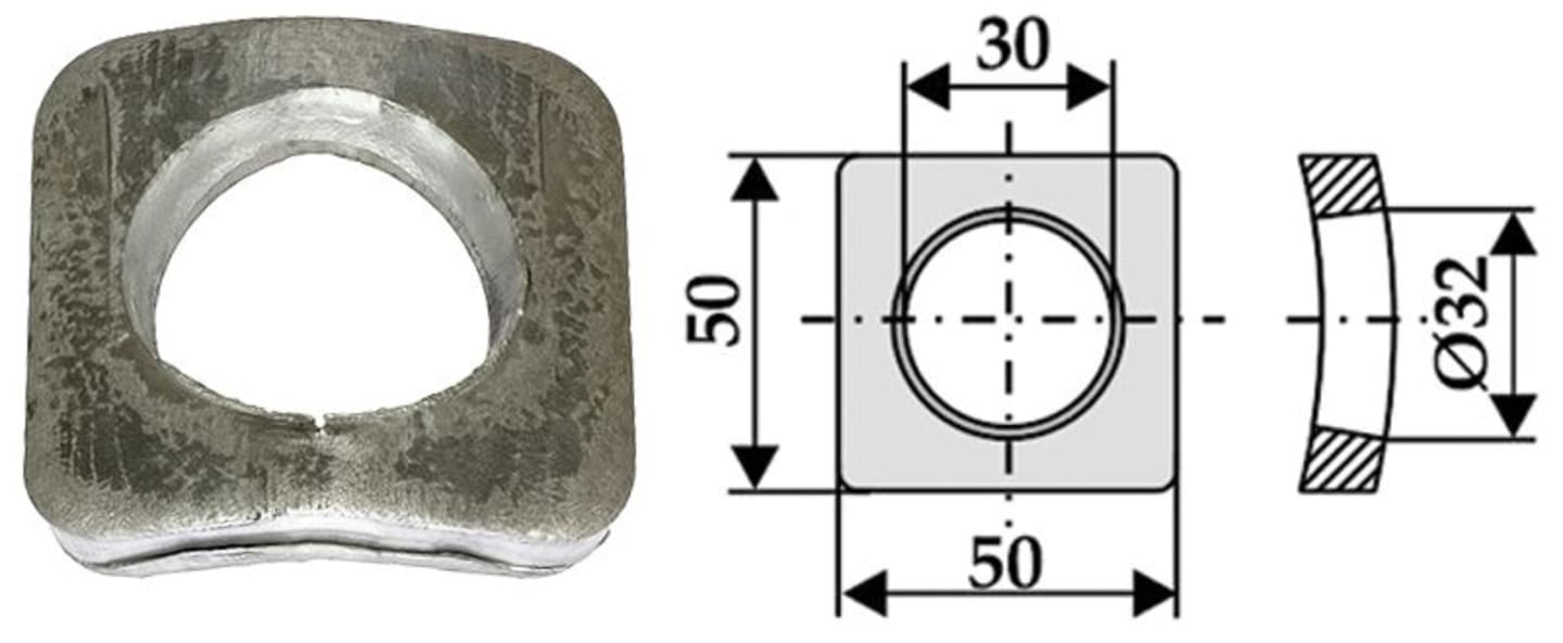 Industriehof® Vorschweißplatte gebogen, Bohrung 30 mm; 32 mm, L x B 50 x 50 mm, für Frontlader, Silozinken, Futtermischermesser, 18100-2