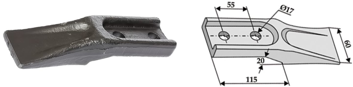Industriehof® Standardzahn "Mini Z", 210 x 60 mm, für Erdschaufel zum Anschrauben, 18300-9
