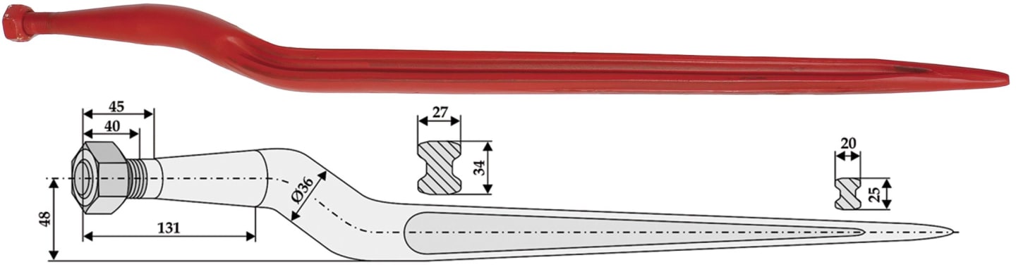 Industriehof® Silozinken 815 mm, M 20 x 1,5 AG, spitz, gekröpft, für Stoll, 18823