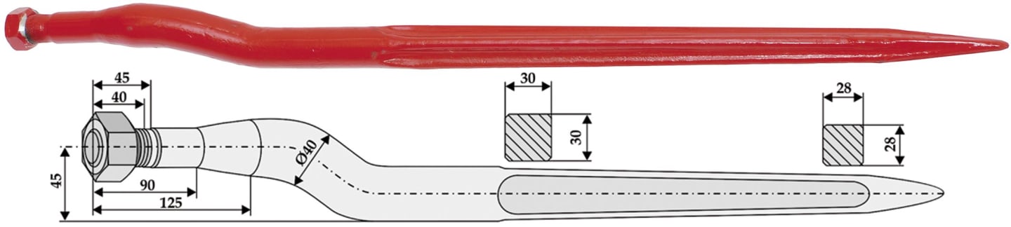 Industriehof® Silozinken 840 mm, M 27 x 1,5 AG, spitz, gekröpft, für Strautmann, 18843