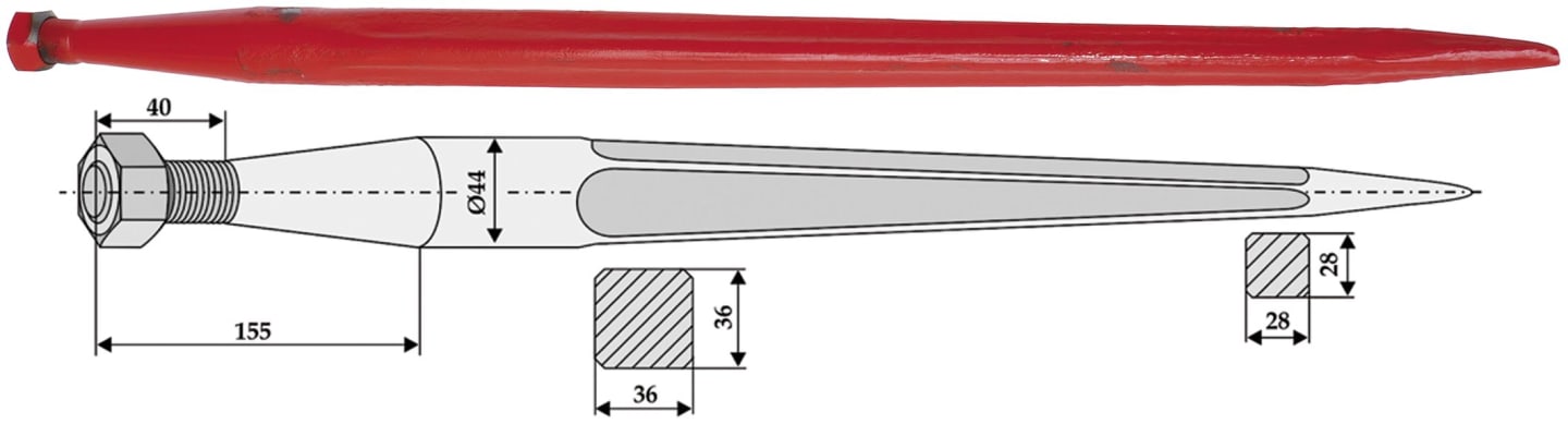 Industriehof® Frontladerzinken 840 mm, M 27 x 1,5 AG, spitz, gerade, für Strautmann, 18844