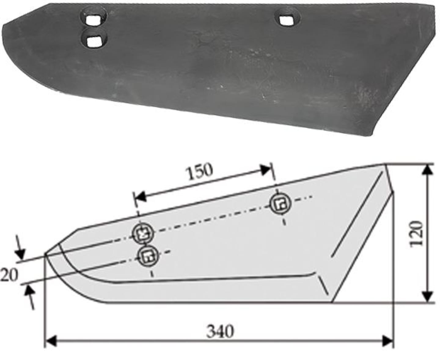 Industriehof® Rübenroderschar links/rechts, 340 x 7 mm, Tiefe 120 mm für Stoll Rübenroder