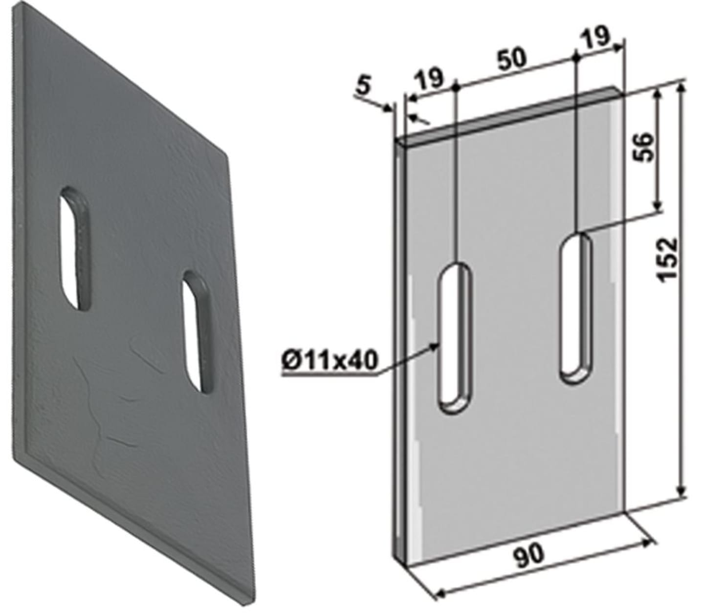 Industriehof® Abstreifer 152 x 90 x 5 mm, Bohrung 40 x 11 mm für Eberhardt Packerwalzen, 51-E100