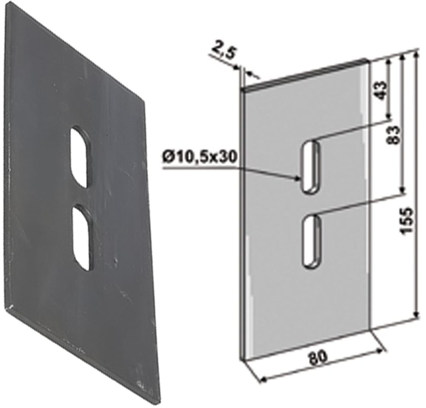Industriehof® Abstreifer 155 x 80 x 2,5 mm, Bohrung 30 x 10,5 mm für Pegoraro Packerwalzen, 51-P100