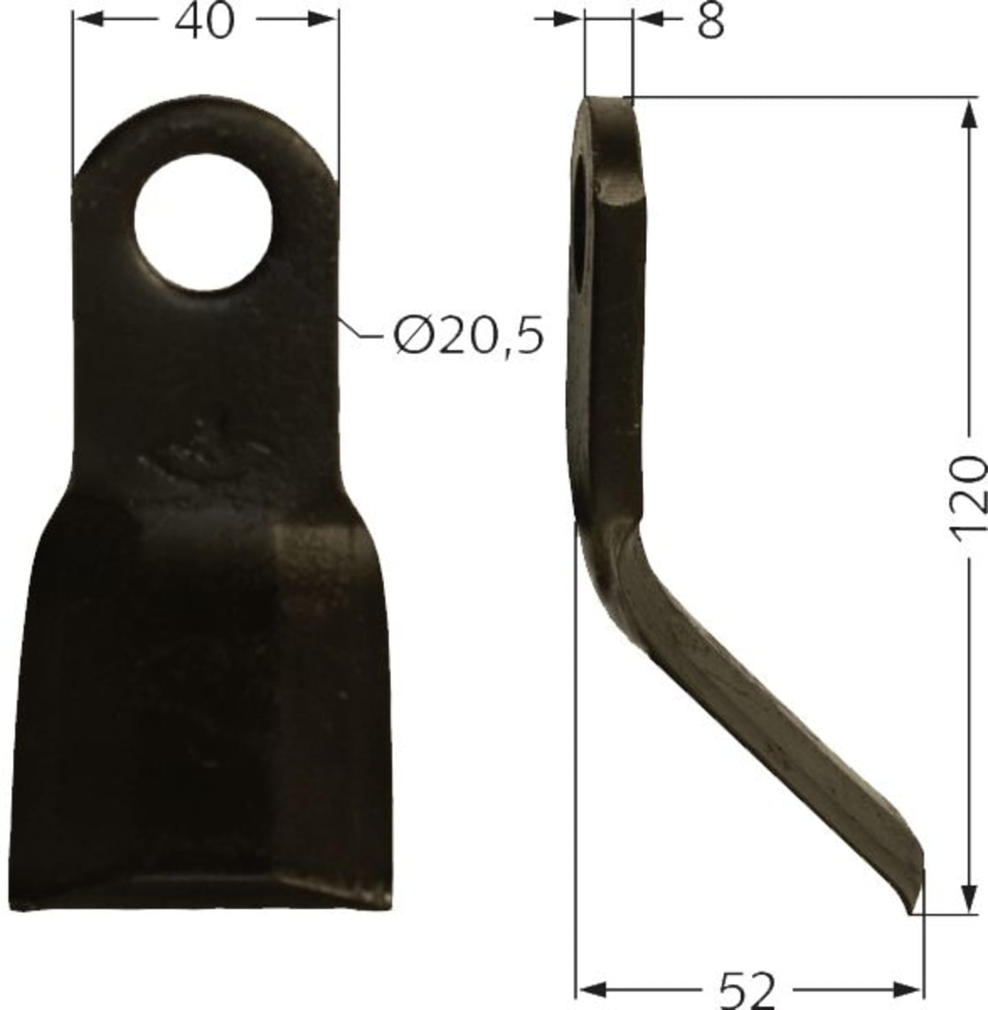 Industriehof® Y-Messer 120 x 40 x 8 mm, Bohrung 20,5 mm, für Mulcher Agrimaster, Agromec, Muratori, 63-AGM-03
