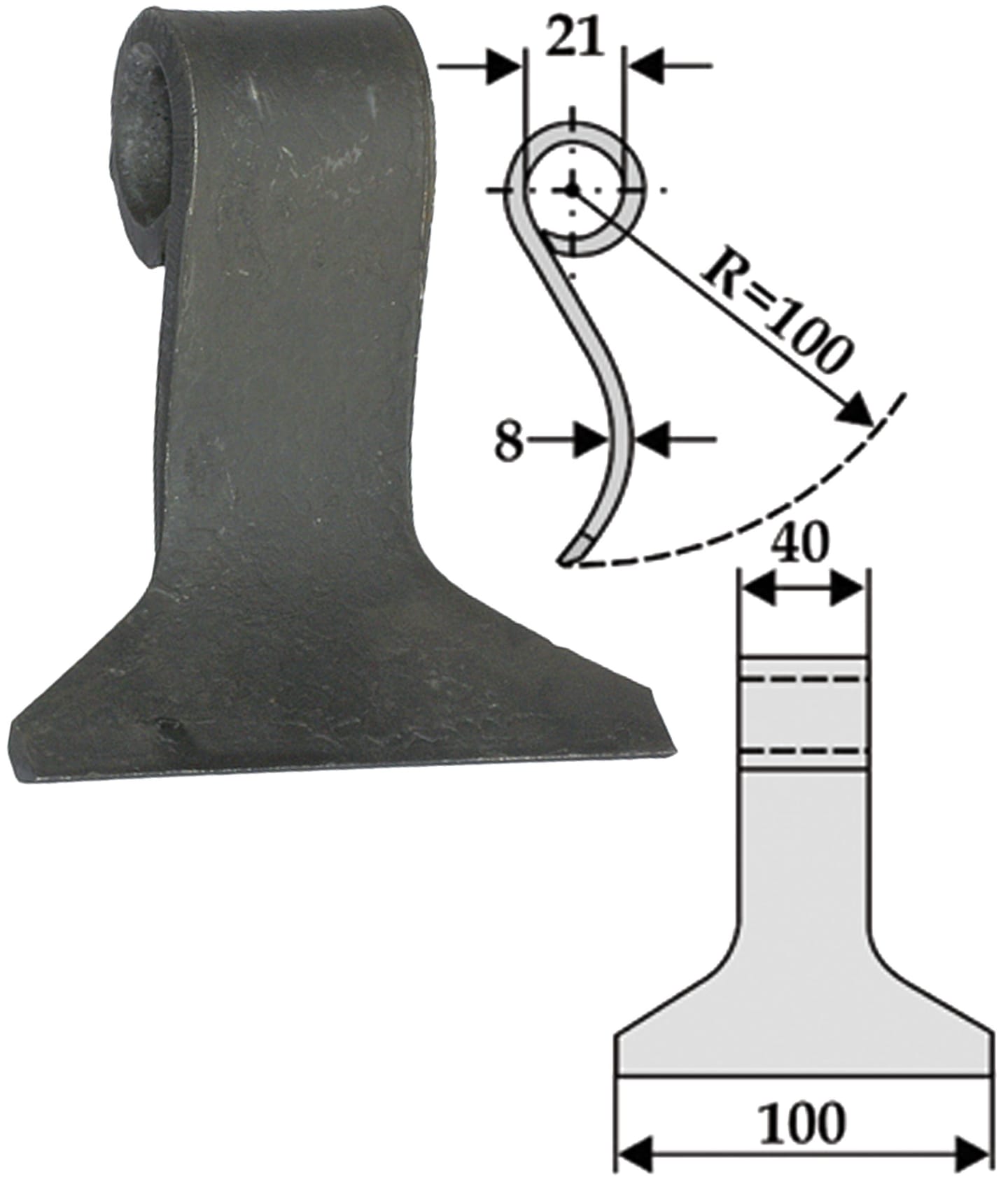 Industriehof® Schlegelmesser 100 x 40 x 8 mm, für Mulcher Agrimaster, Agromec, Fehrenbach, 63-AGM-10