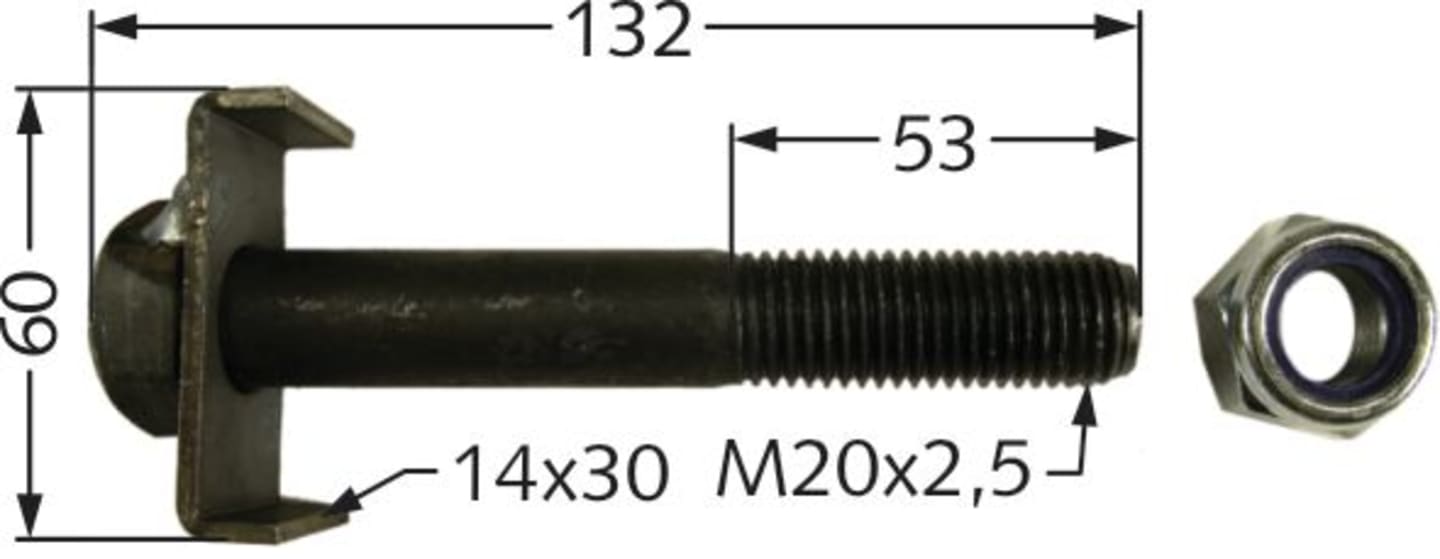 Industriehof® Gewindebolzen M 20 x 2,5 AG x 132 - 8.8 mit selbstsichernder Mutter für Agrimaster, 63-AGM-501