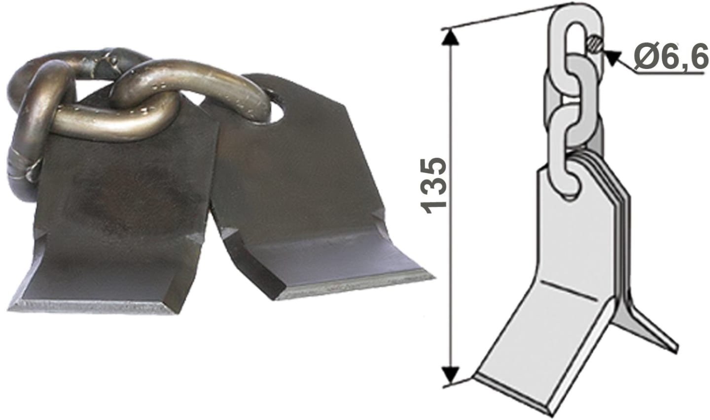 Industriehof® Y-Messer 135 x 35 x 5 mm, Bohrung 6,6 mm, für Mulcher Bomford, Gilbers, 63-BOM-51