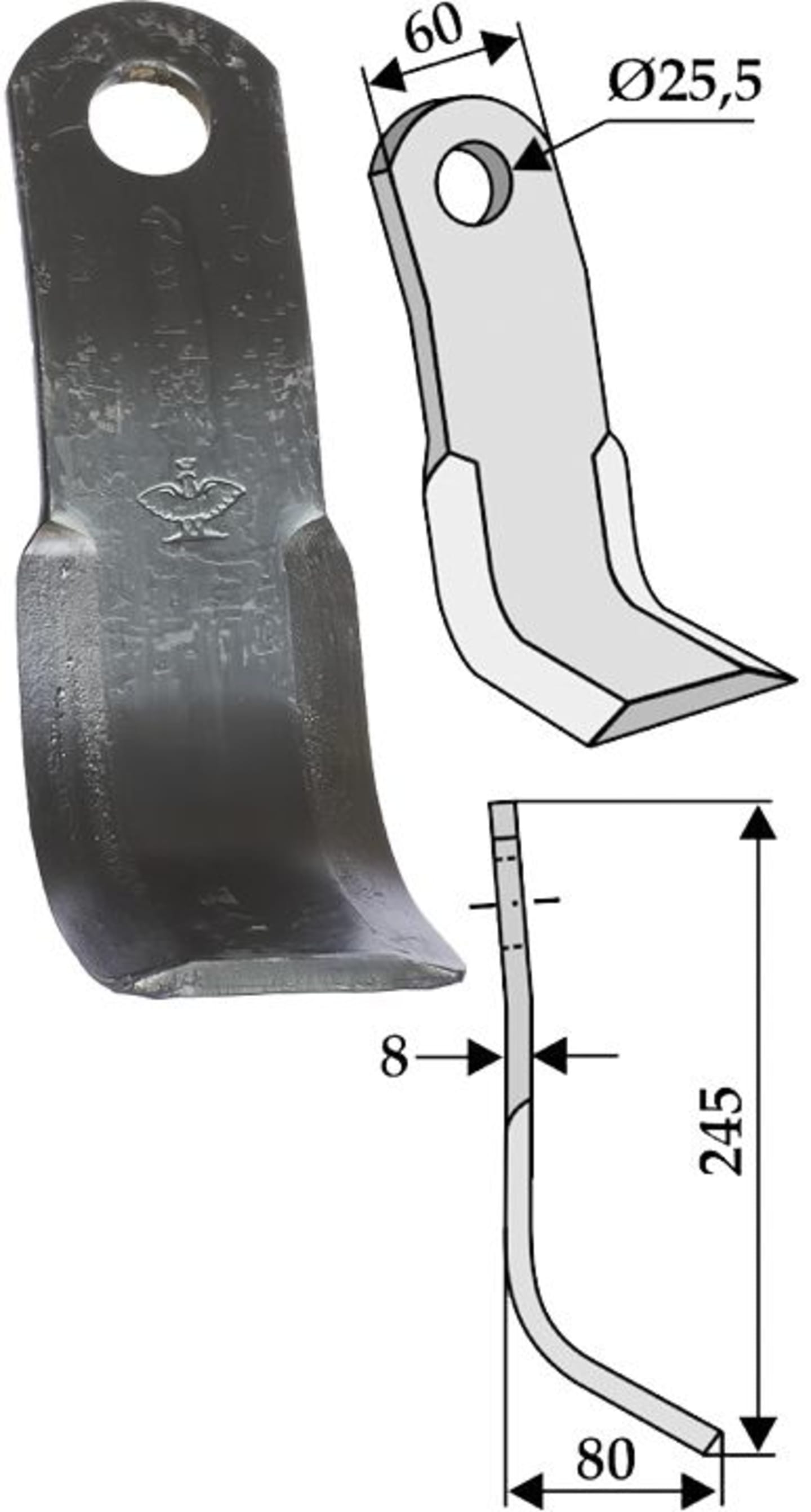 Industriehof® Y-Messer 245 x 60 x 8 mm, Bohrung 25,5 mm, für Mulcher Agrimaster, Claas, Kuhn, 63-FEI-02