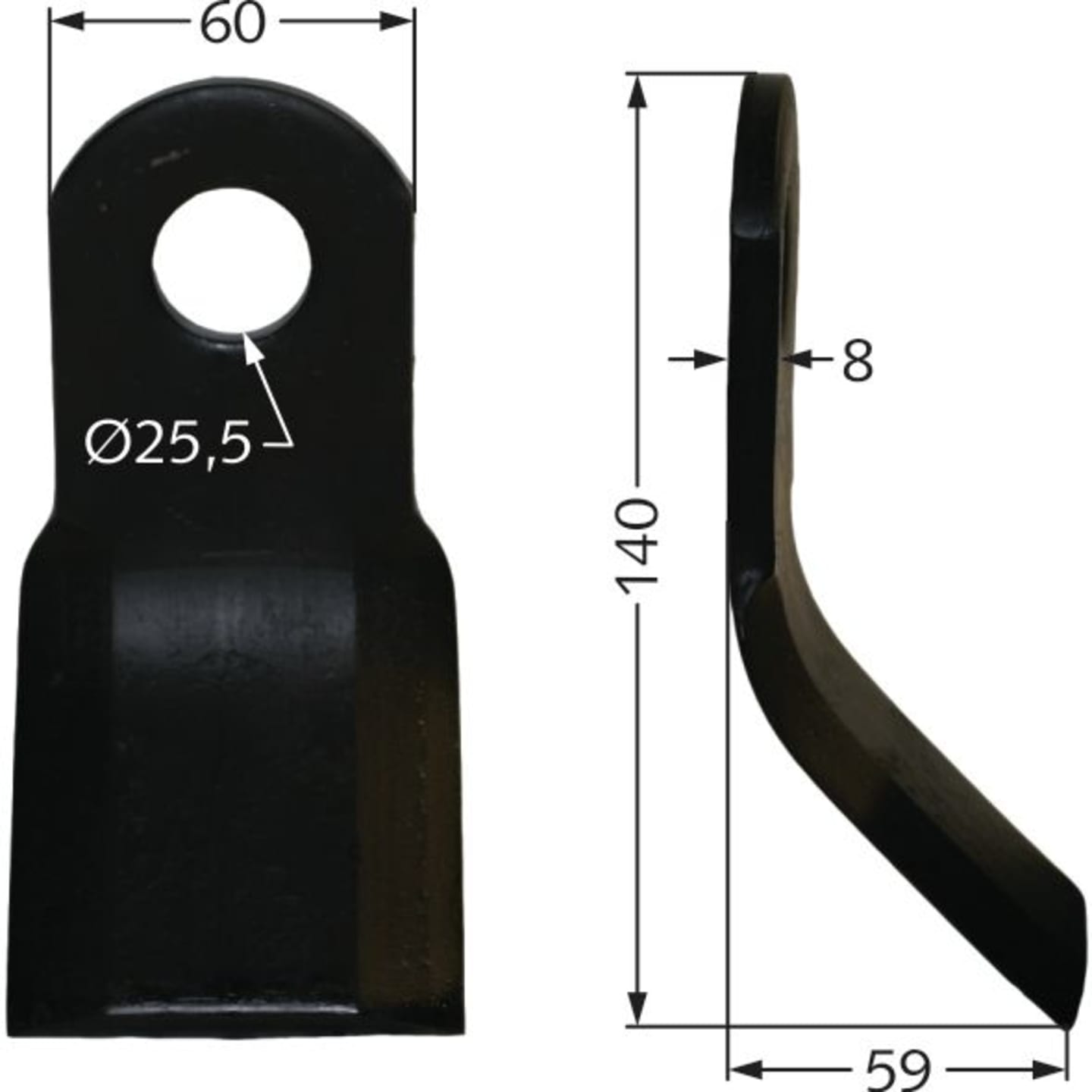 Industriehof® Y-Messer 140 x 60 x 8 mm, Bohrung 25,5 mm, für Mulcher Agricom, Ferri, Howard, Sicma, 63-FEI-04
