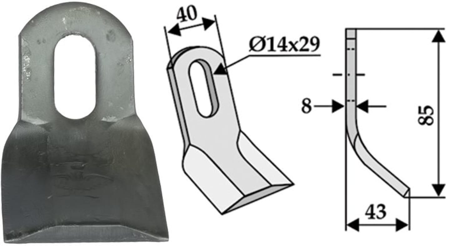 Industriehof® Y-Messer 85 x 40 x 8 mm, Bohrung 29 x 14 mm, für Mulcher Agrimaster, Ferri, Howard, 63-FEI-13