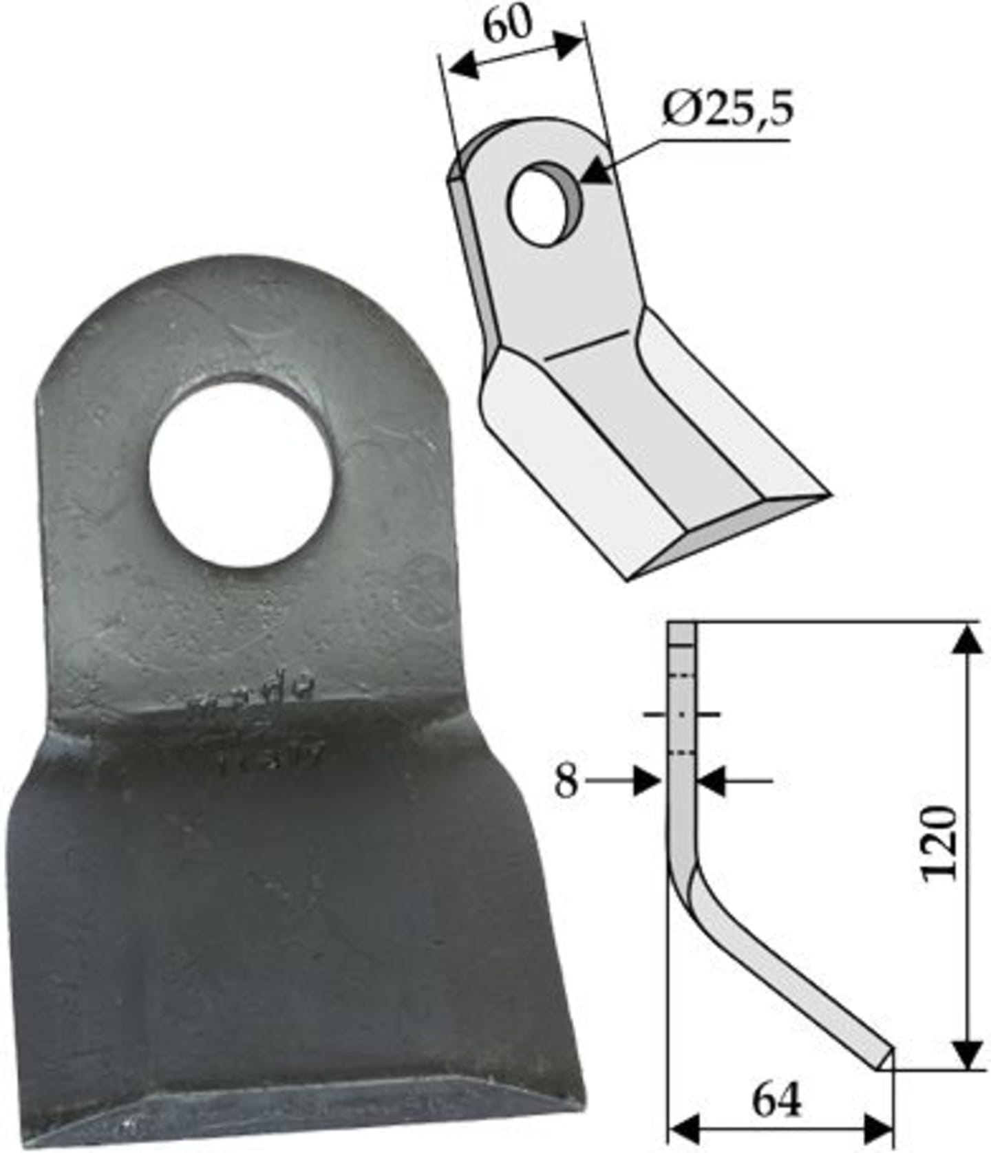 Industriehof® Y-Messer 120 x 60 x 8 mm, Bohrung 25,5 mm, Tiefe 64 mm, für Ferri, 63-FEI-30