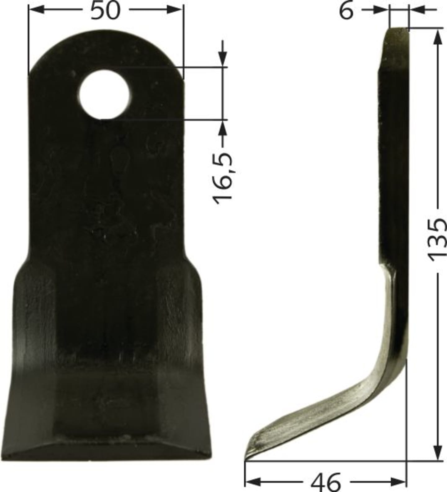 Industriehof® Y-Messer 135 x 50 x 6 mm, Bohrung 16,5 mm, für Mulcher Humus, 63-HUM-01
