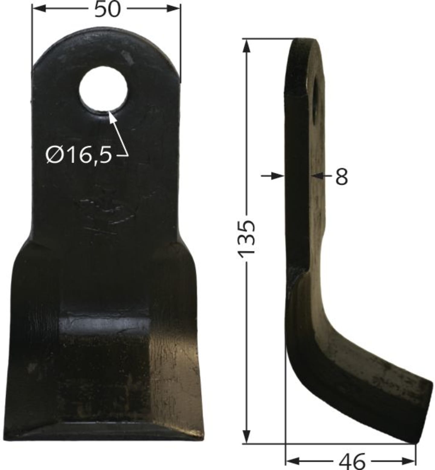 Industriehof® Y-Messer 135 x 50 x 8 mm, Bohrung 16,5 mm, für Mulcher Humus, 63-HUM-02