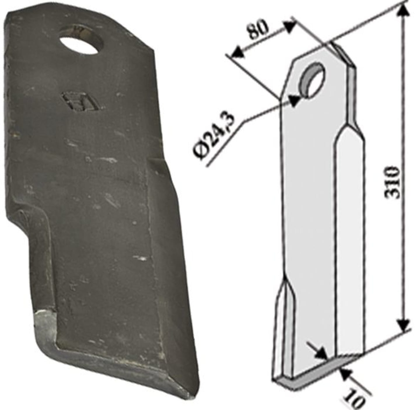 Industriehof® Schlegelmesser links/rechts 310 x 80 x 10 mm, für Mulcher Humus