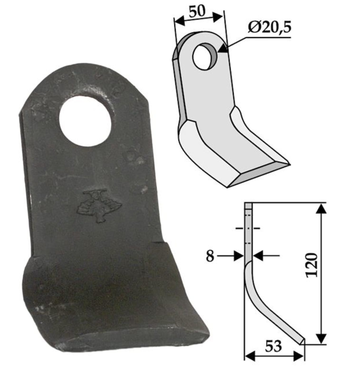 Industriehof® Y-Messer 120 x 50 x 8 mm, Bohrung 20,5 mm, für Mulcher Willibald, 63-IND-46