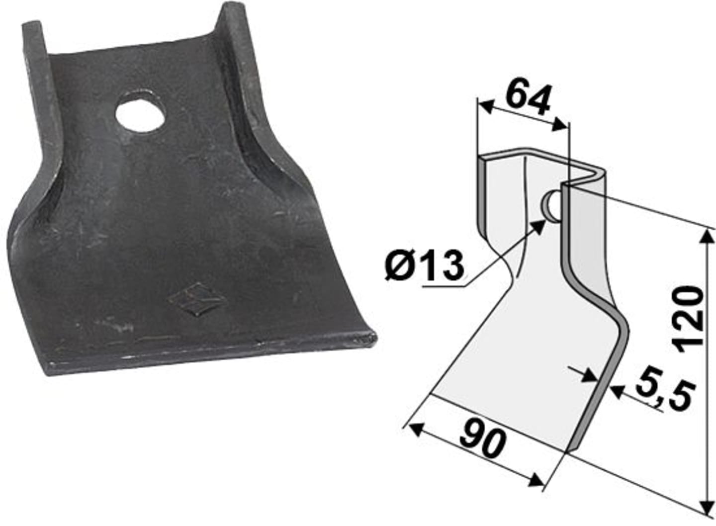 Industriehof® Schlegelmesser 120 x 64/90 x 5,5 mm, für Mulcher JF, 63-JF-01