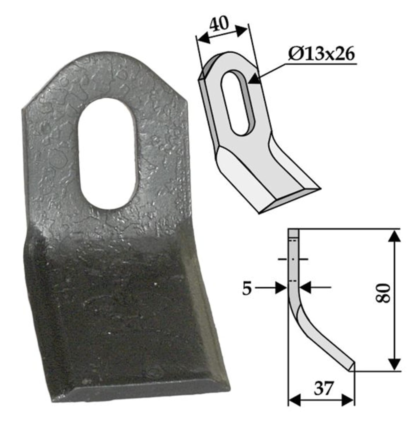 Industriehof® Y-Messer 80 x 40 x 5 mm, Bohrung 26 x 13 mm, für Mulcher Breviglieri, Falc, Kuhn, Kverneland, 63-MAL-24