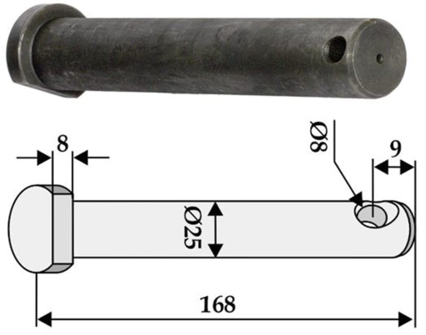 Industriehof® Bolzen 168 x 25 mm, Bohrung 8 mm für Mulag, 63-MUL-55