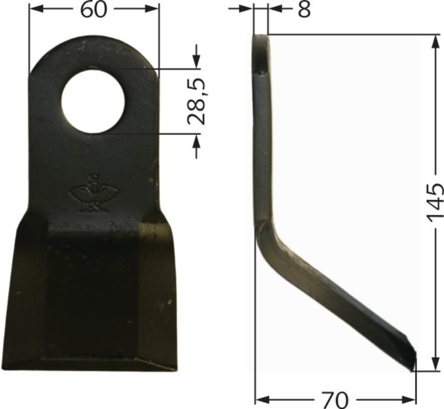 Industriehof® Y-Messer 145 x 60 x 8 mm, Bohrung 28,5 mm, für Mulcher Sauerburger, 63-SAU-03