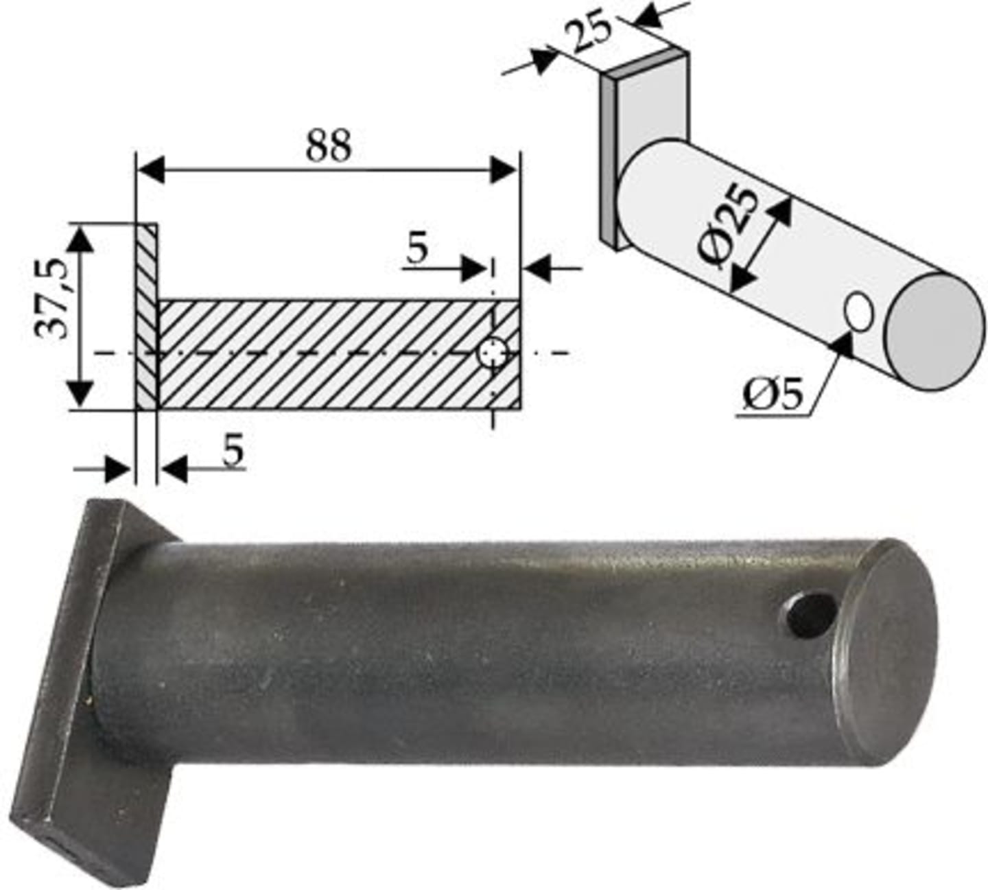 Industriehof® Bolzen 88 x 25 mm, Bohrung 5 mm für Sovema, 63-SOV-500