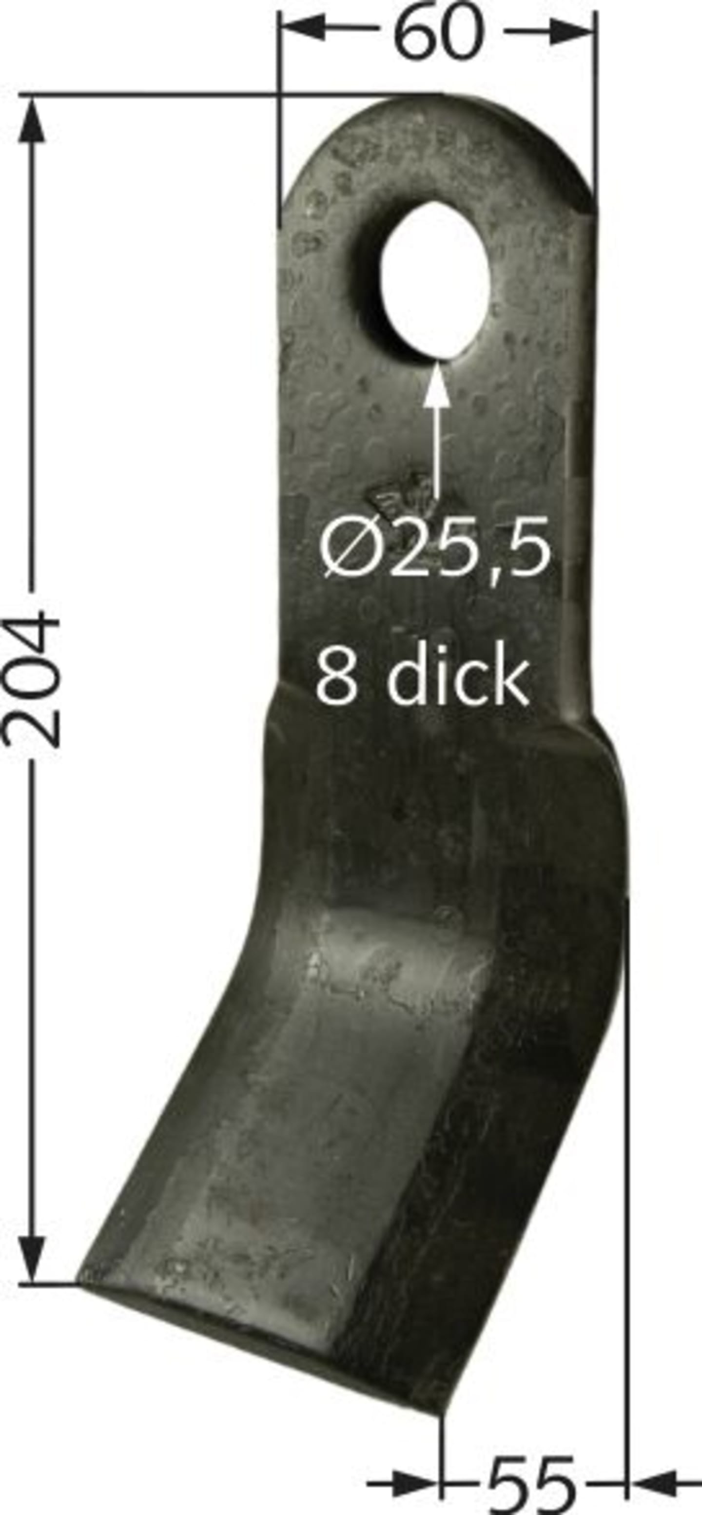 Industriehof® Y-Messer 204 x 60 x 8 mm, Bohrung 25,5 mm, für Mulcher Sovema, 63-SOV-51