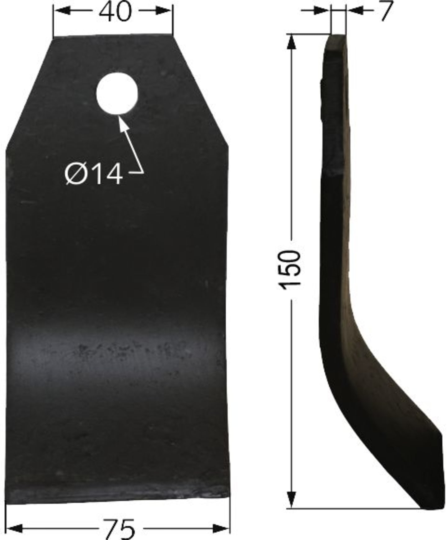 Industriehof® Rübenroderklinge 150 x 40/75 x 7 mm, Bohrung 14 mm, für Taarup, Tim Rübenroder, 63-TAA-03