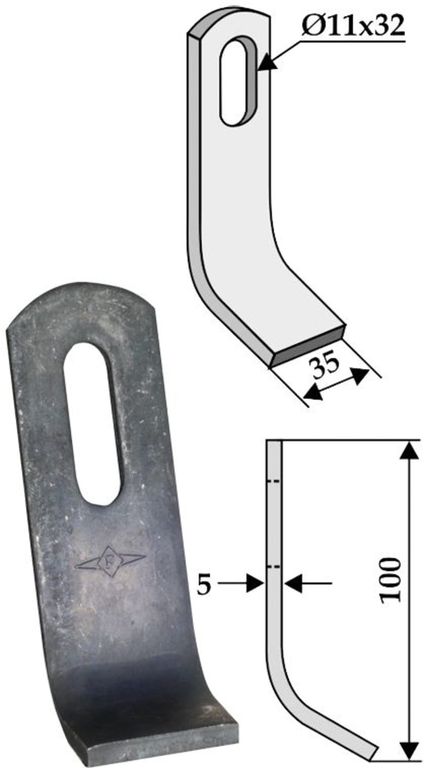 Industriehof® Schlegelmesser 100 x 35 x 5 mm, für Mulcher Votex, 63-VOT-53