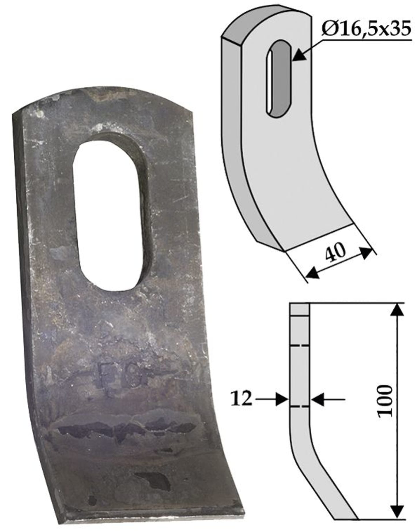 Industriehof® Schlegelmesser 100 x 40 x 12 mm, für Mulcher Falc, Herder, Quivogne, Votex, 63-VOT-55