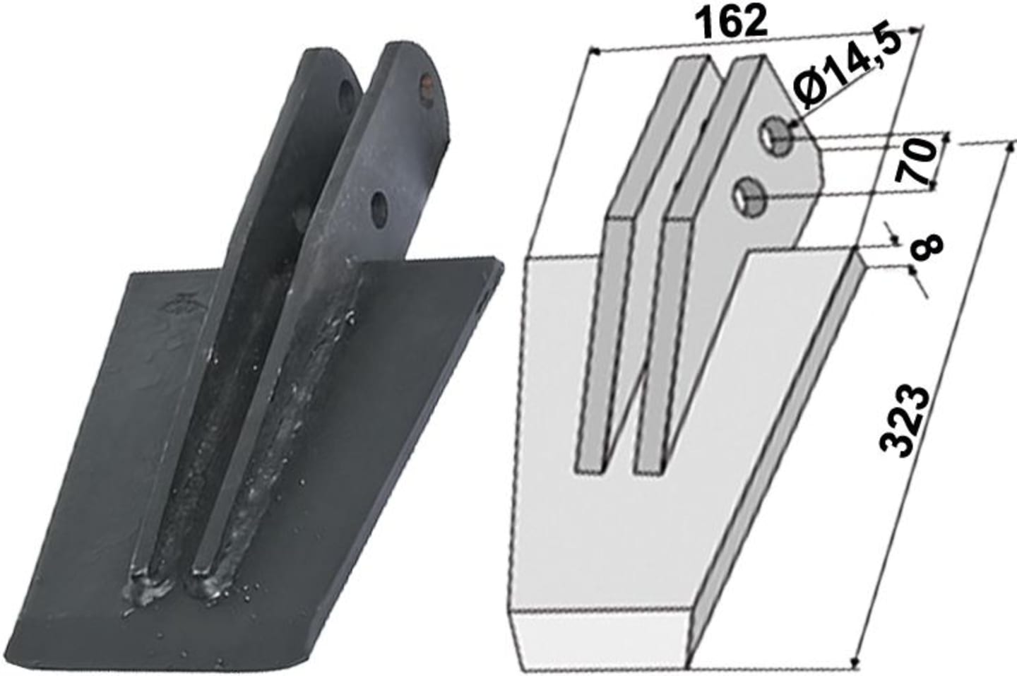 Industriehof® Spaten 323 x 162 x 8 mm, Abstand Bohrungen 70 mm, Bohrung 14,5 mm, für Celli: NY, 631-VAN-01