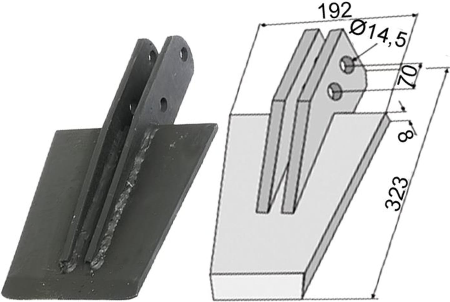 Industriehof® Spaten 323 x 192 x 8 mm, Abstand Bohrungen 192 mm, Bohrung 14,5 mm, für Celli: NY, 631-VAN-02