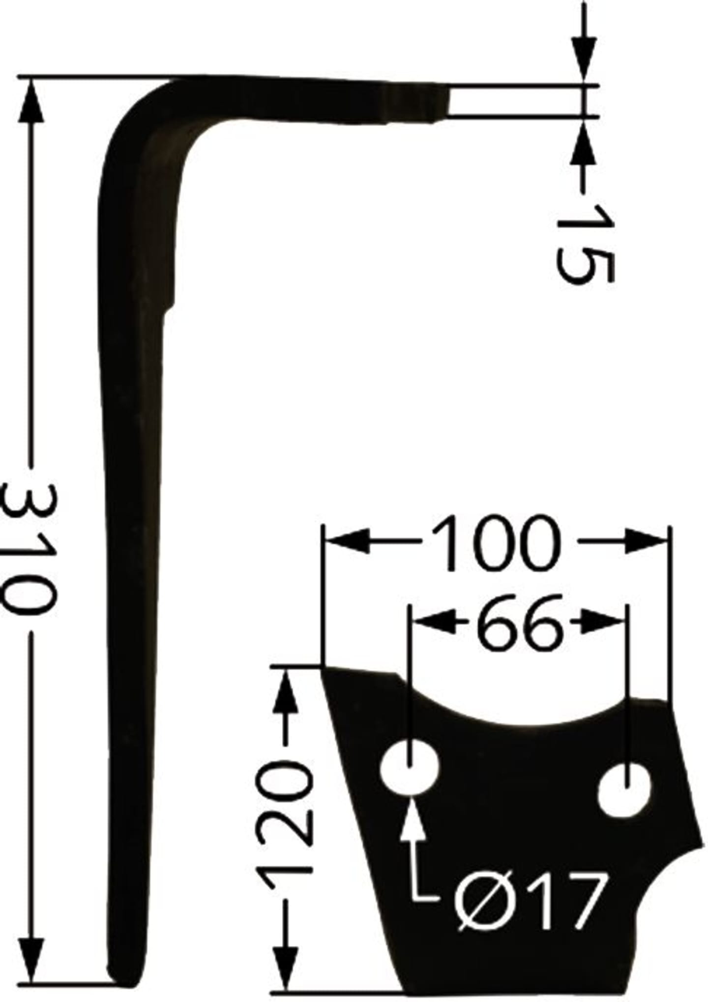 Kreiseleggenzinken "KG-30" 100 x 310 x 15 mm, Bohrung 17 mm, für Kreiselegge Emy-Elenfer, Rabe, Sauerburger