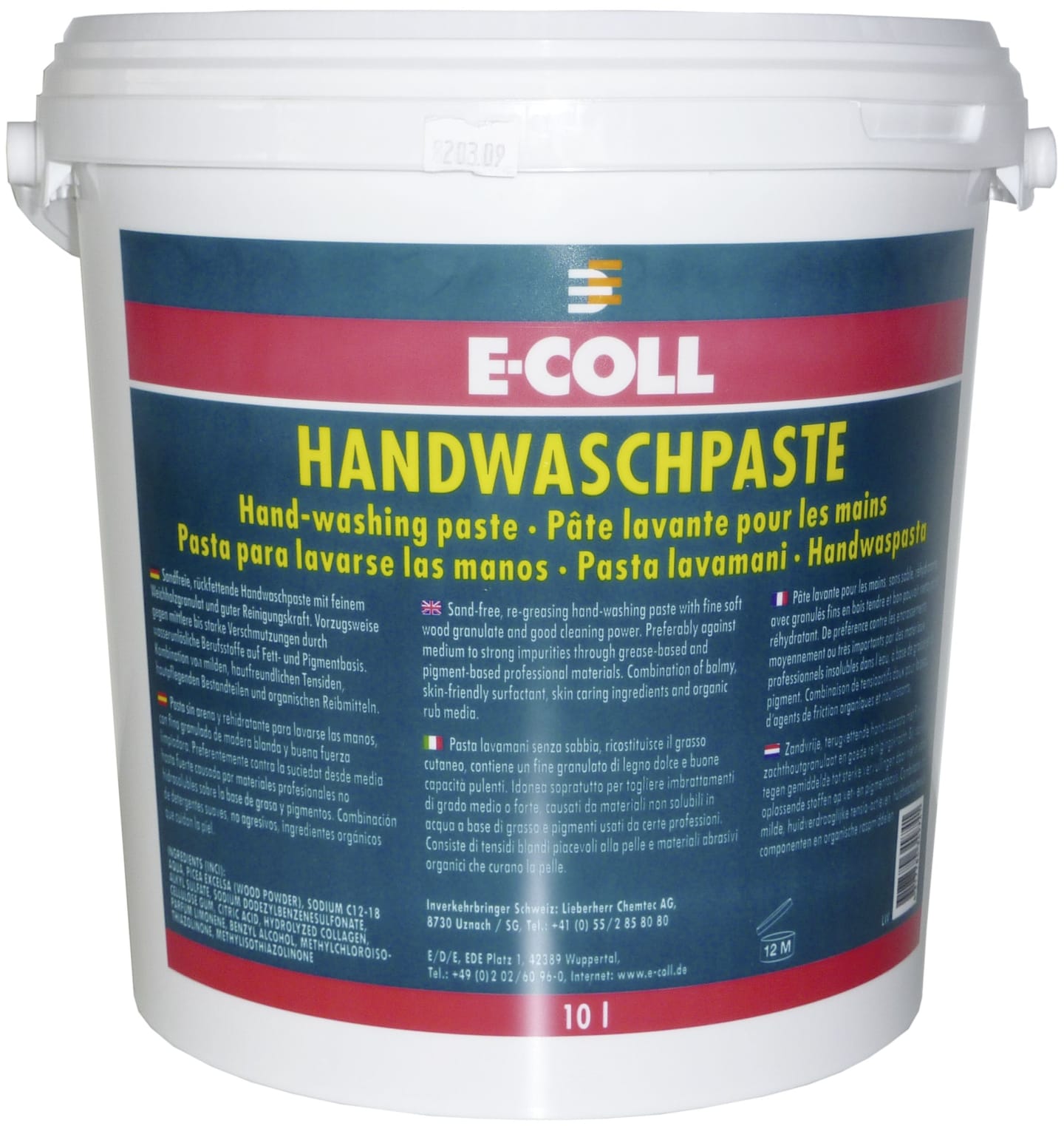 Handwaschpaste "E-Coll", feines Weichholzgranulat, rückfettend, 10 l