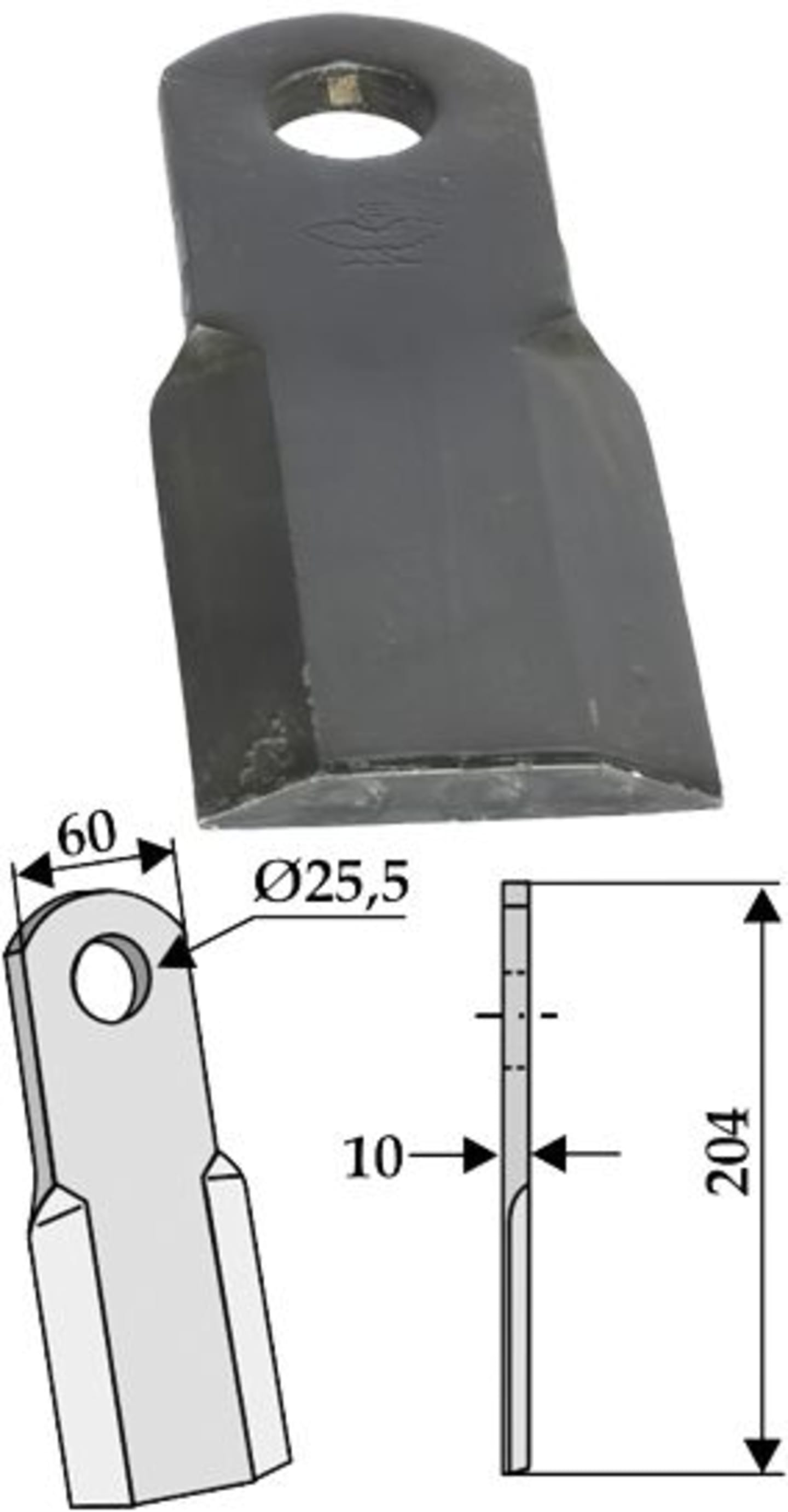 Industriehof® Schlegelmesser 204 x 60 x 10 mm, für Mulcher Breviglieri, Falc, Kuhn, Vogel & Noot, 63-NOB-04