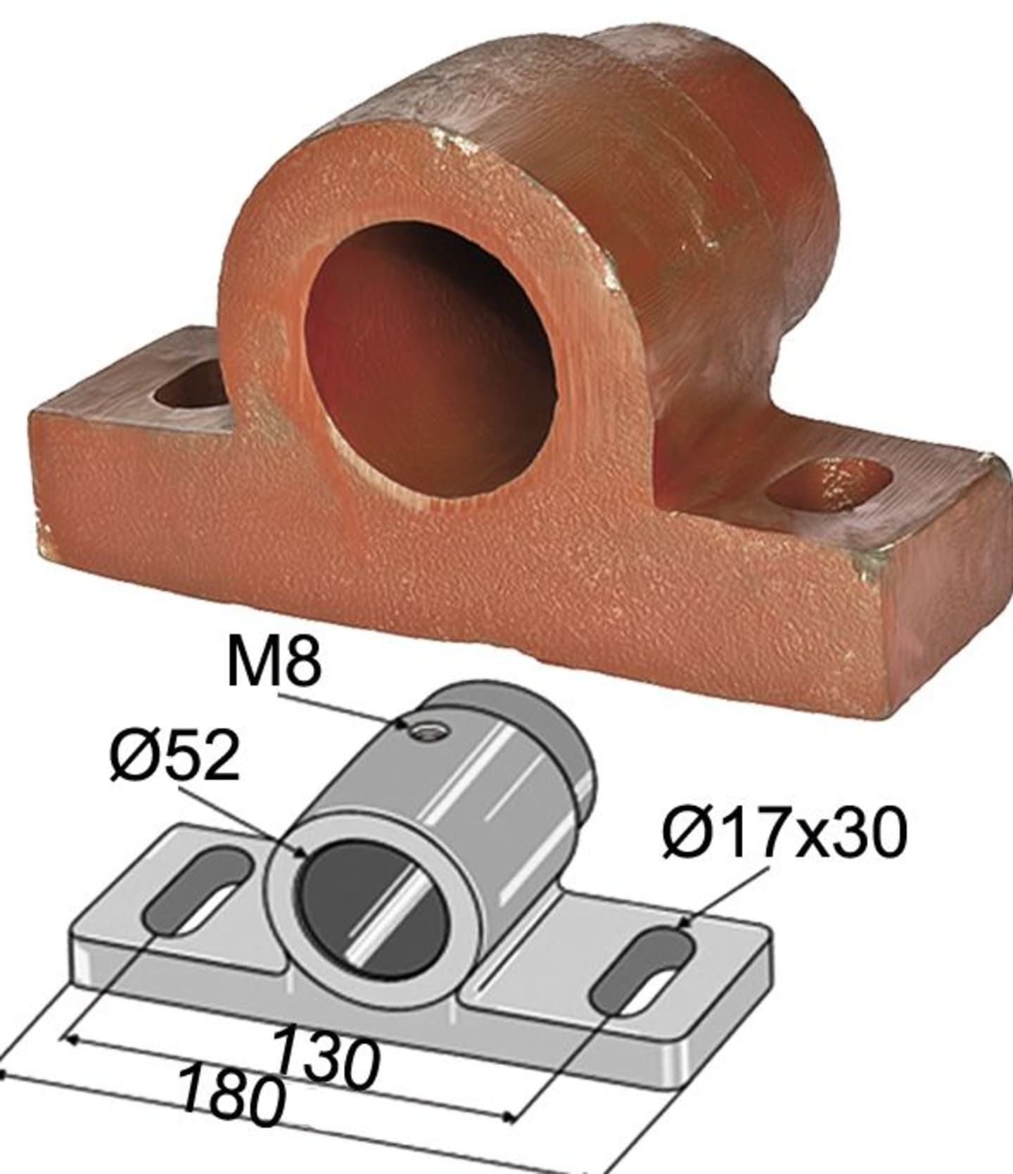 Industriehof® Gleitlager für Welle rund, 50 mm, Ø innen 52 mm, M 8 IG, Bohrung 30 x 17 mm, 320-10