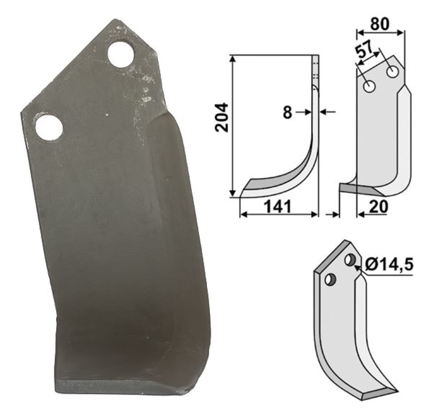 Industriehof® Fräsmesser links/rechts 204 x 80 x 8 mm, Bohrung 14,5 mm, für Pegoraro