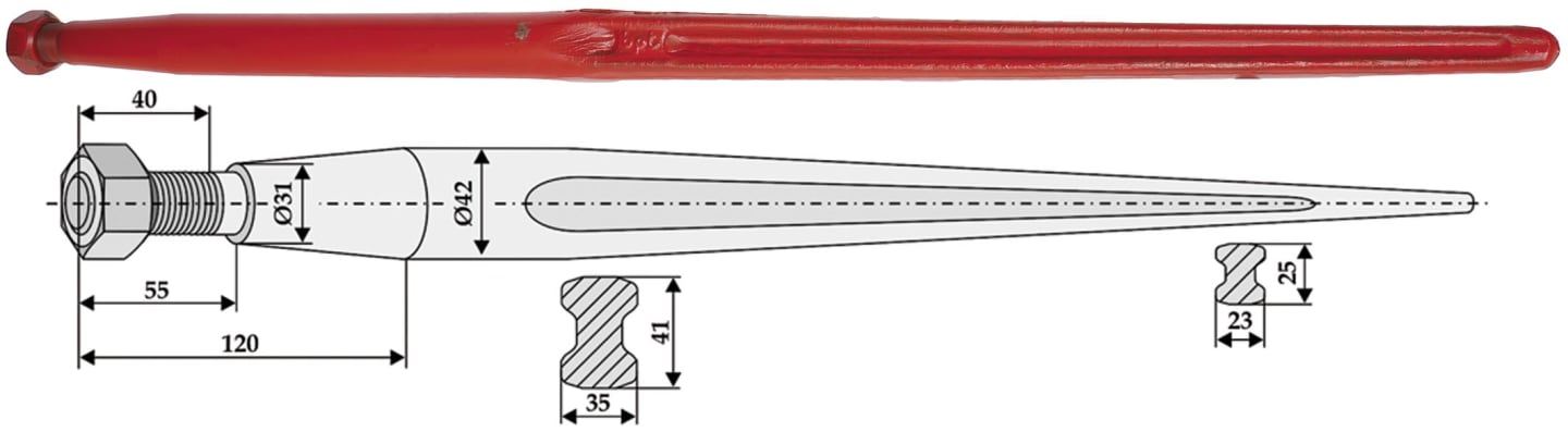 Industriehof® Steingabelzinken 1.000 mm; 1.200 mm, M 28 x 1,5 AG, mit konischer Mutter für Kverneland