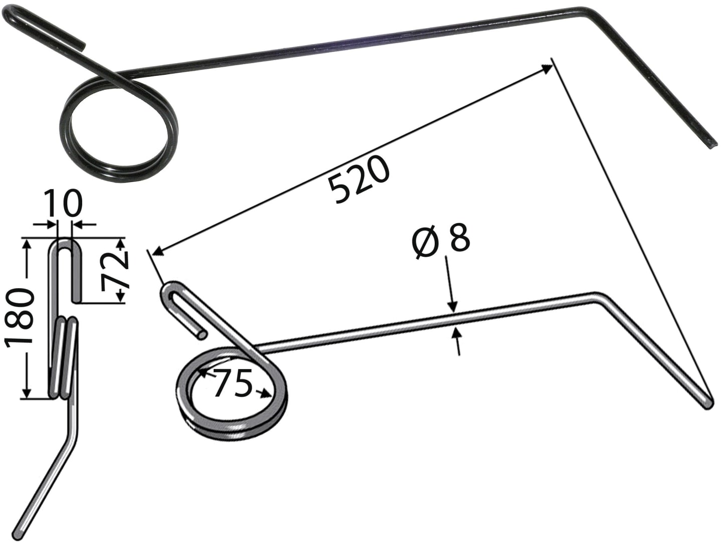 Industriehof® Striegelzinken 520 x 8 mm links/rechts, für Striegel Nodet, Kuhn BS, GCS