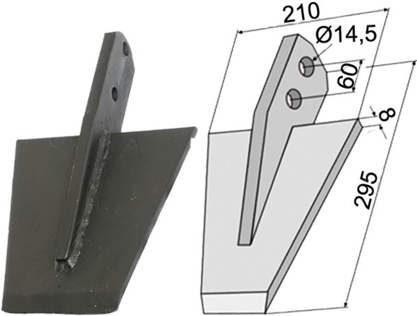 Industriehof® Spaten 295 x 210 x 8 mm, Abstand Bohrungen 60 mm, Bohrung 14,5 mm, für Falc: MiniToro Special, 631-VAN-08