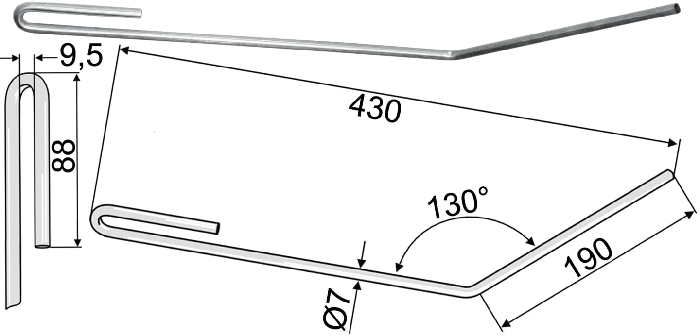 Striegelzinken 430 x 7 mm links, für Striegel Amazone