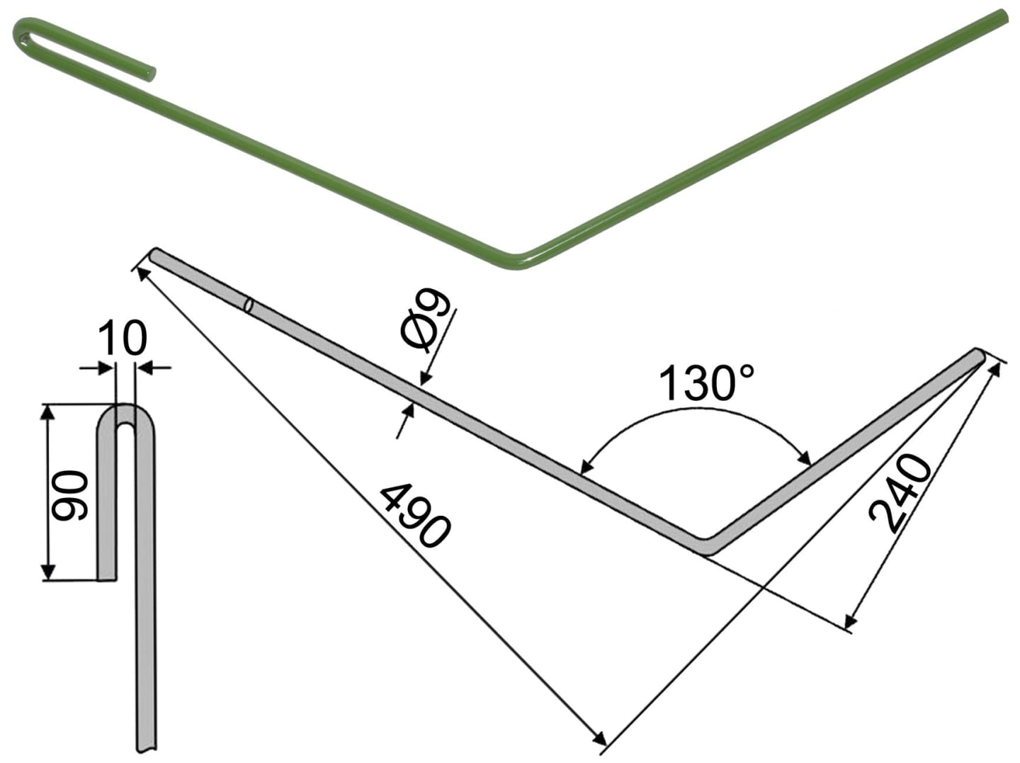 Industriehof® Striegelzinken 490 x 9 mm links/rechts, für Striegel Amazone